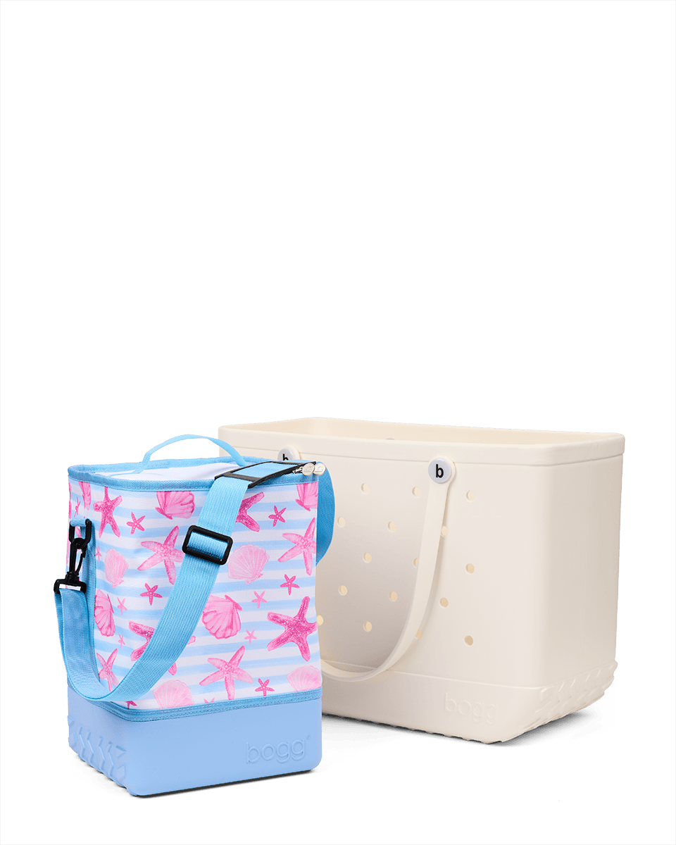 Bogg Brrr and a Half Cooler Insert - Blue Stripes & Pink Shells View 
