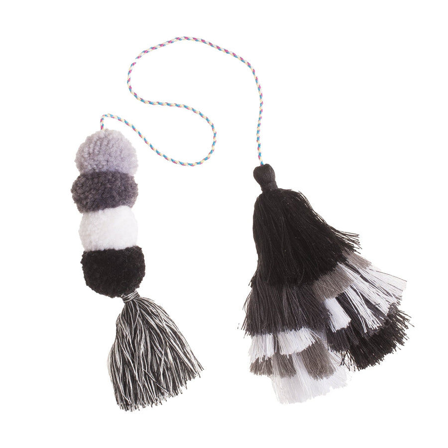 Bogg® Bag Bauble - Black and White Double Tassel. 01
