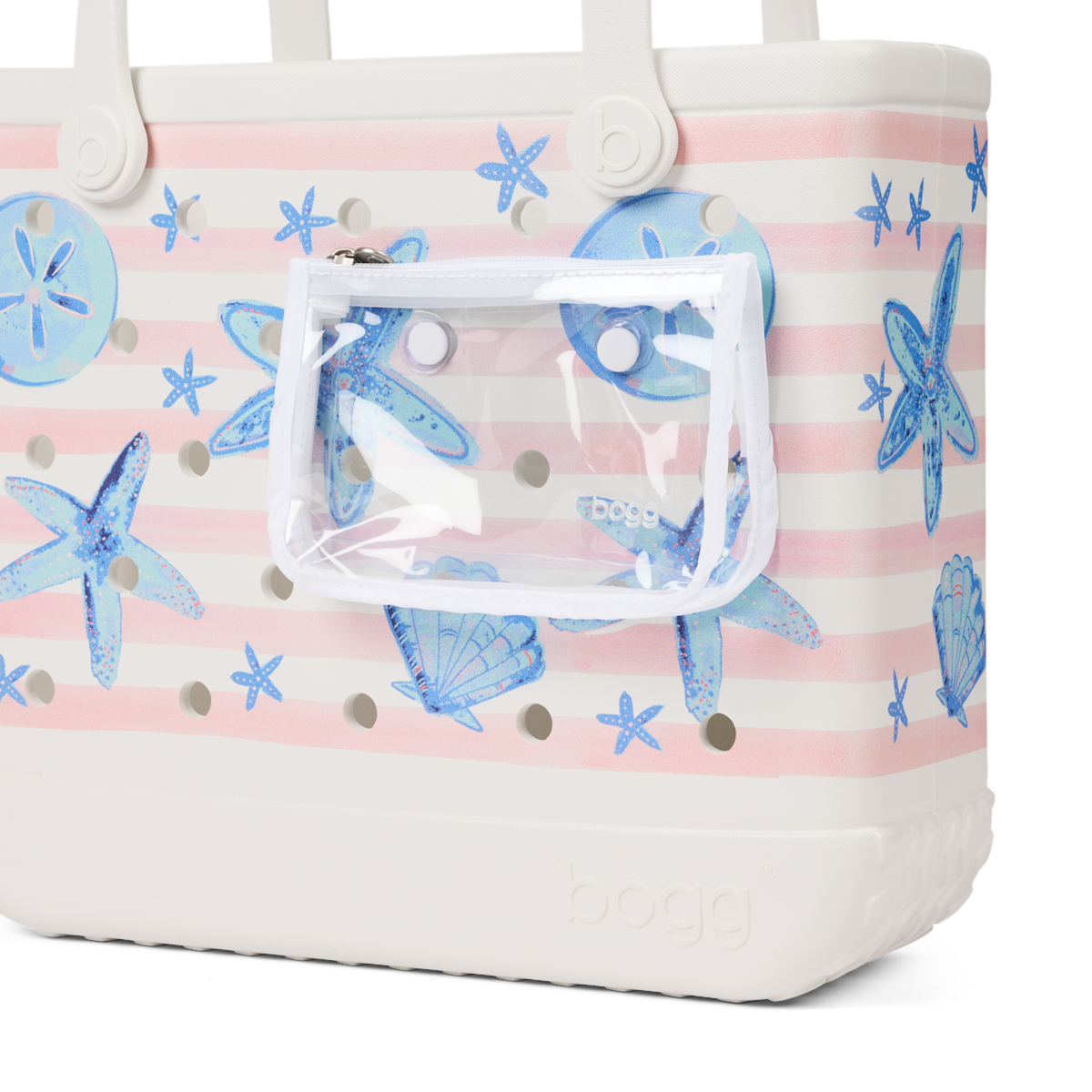 Baby Bogg Bag - Pink Stripes & Blue Shells View 
