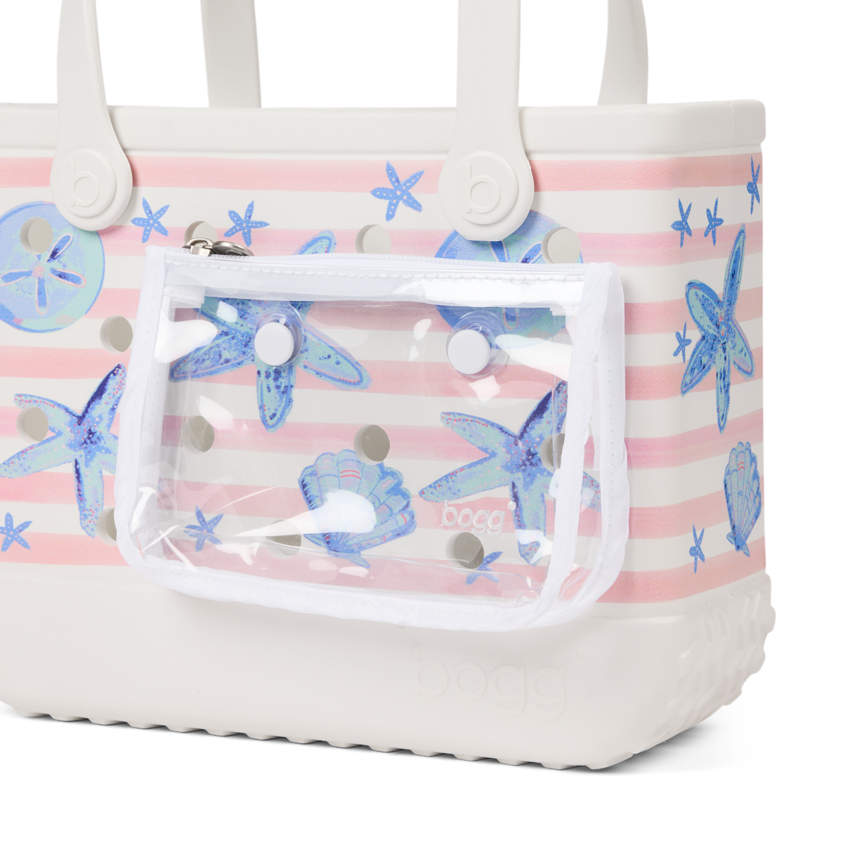 Bitty Bogg Bag - Pink Stripes & Blue Shells View 
