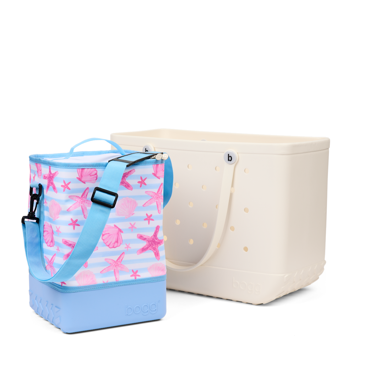 Bogg Brrr and a Half Cooler Insert - Blue Stripes & Pink Shells View 
