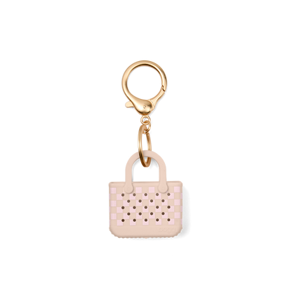 Tiny Tote Keychain - Checkered Linen/ Pink Marshmallow