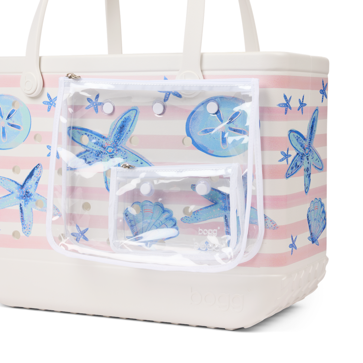 Original Bogg Bag - Pink Stripes & Blue Shells View 
