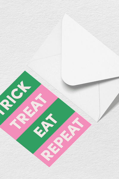 Trick Treat Eat Repeat Greeting Card View 1
